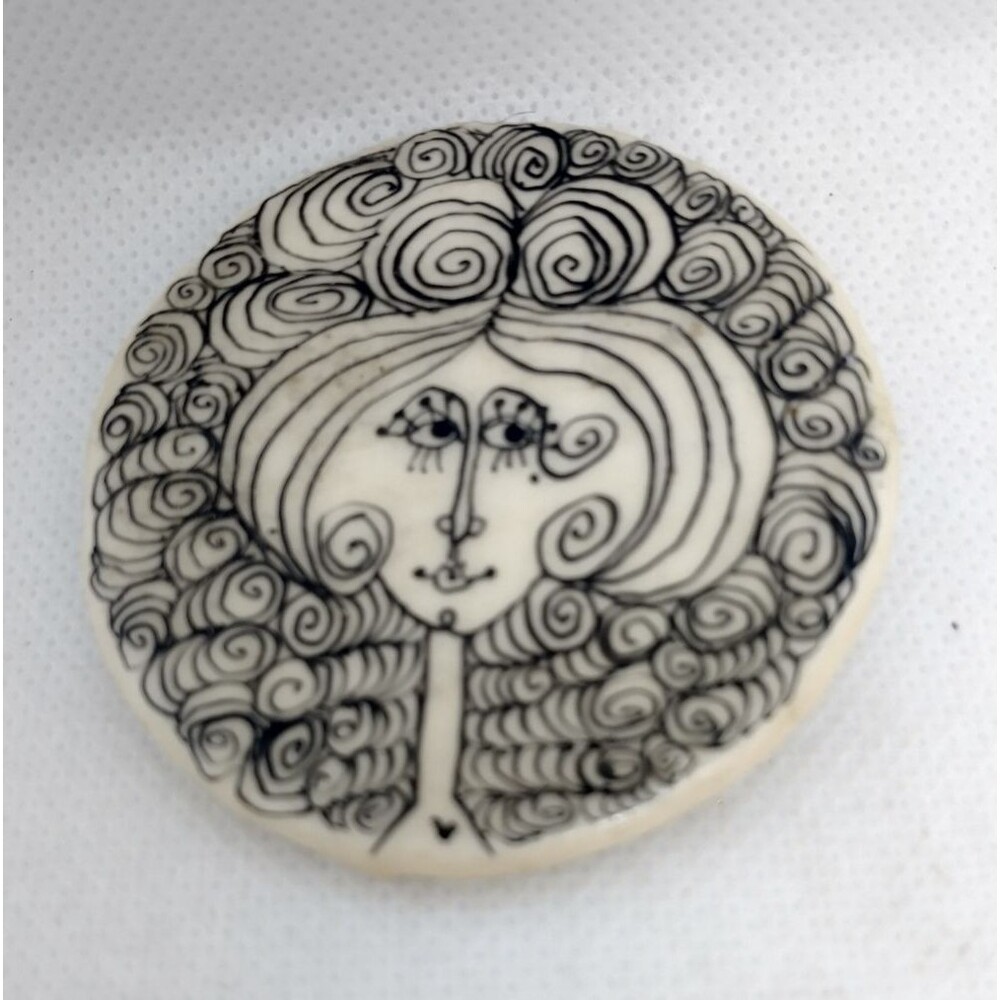 Big hair Line art  "A Lollipop" Hand Made Art Button Pin